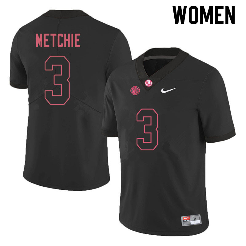 Women #3 John Metchie Alabama Crimson Tide College Football Jerseys Sale-Blackout
